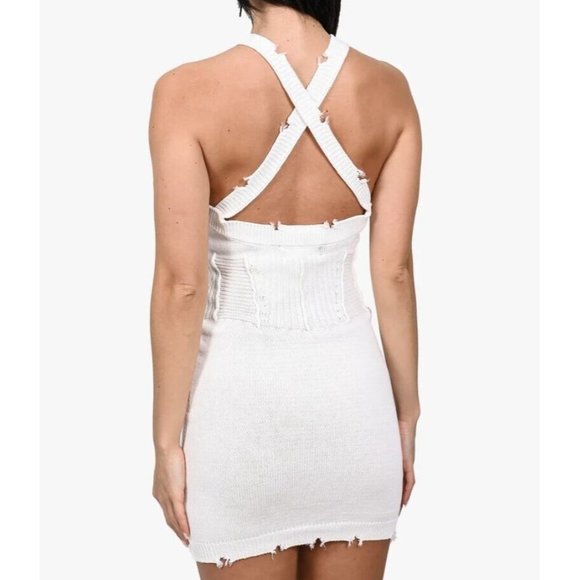 SER.O.YA  Criss Cross Back Knit Distress Dress White - Picture 2 of 4